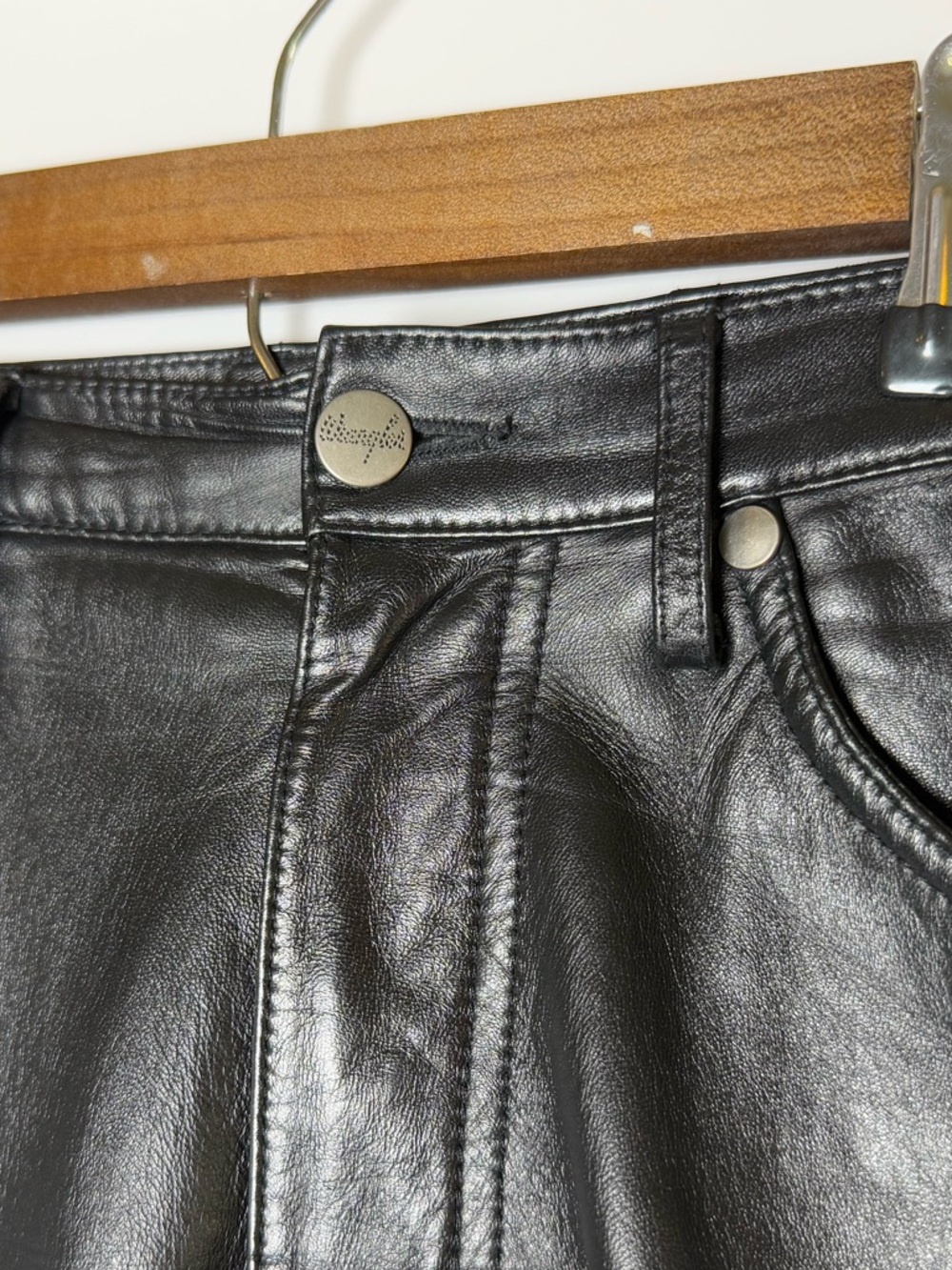 Vintage Wrangler Black Leather Pants High Rise 90s Minimalist Biker - Picture 3 of 16